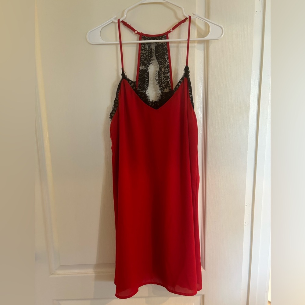 Red Dress with Black Lace Trim